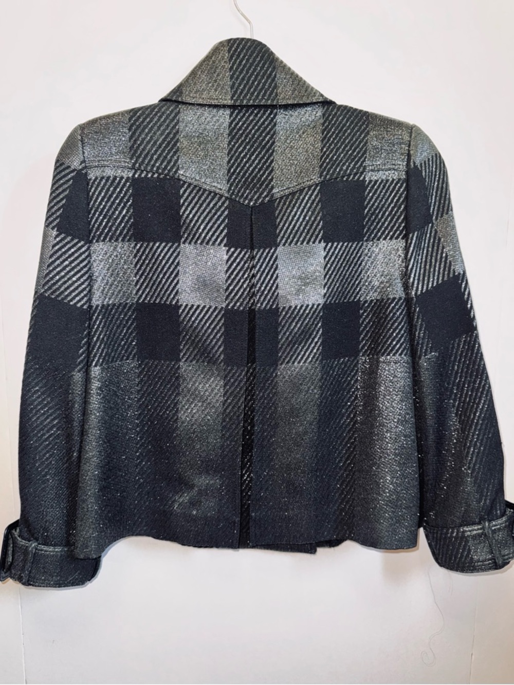 Burberry London Metallic Black & Gray Plaid Double-Breasted Jacket Blazer Coat - Picture 3 of 11